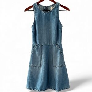 Vintage J Crew Denim Dress Womens Small 25 Pockets Zipper Back Cotton